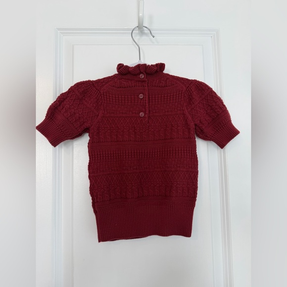 Janie and Jack Girls Ruffle Puff Short Sleeve Sweater Burgundy Size 2T - Picture 3 of 7